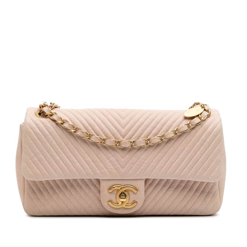 Chanel Medium Chevron Wrinkled Calfskin Medallion Charm Flap Brown Leather Good condition - Front View