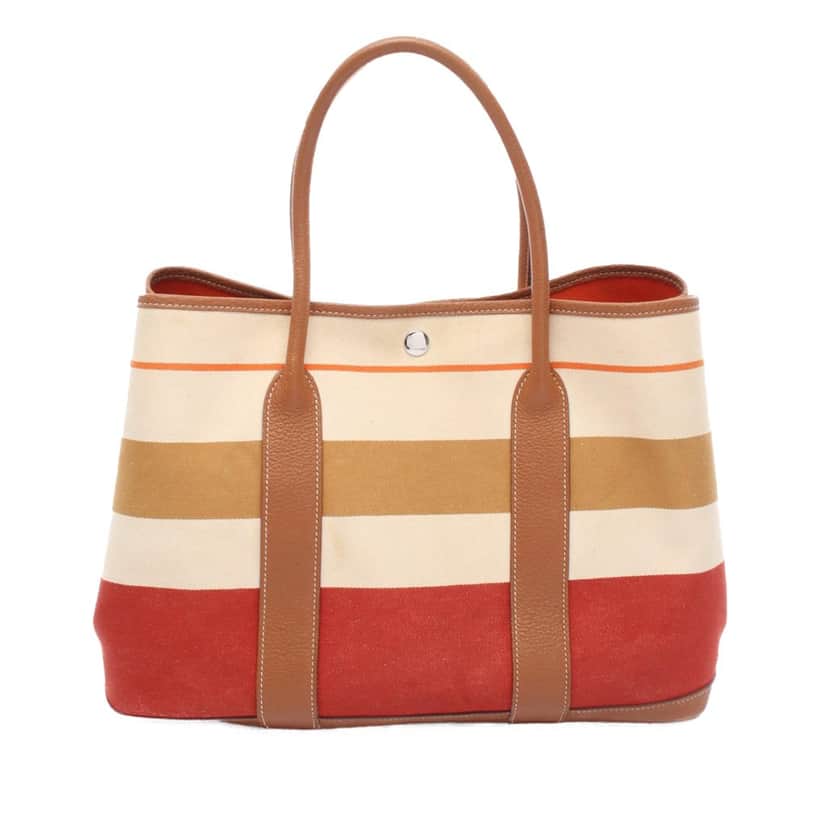 Hermès Toile and Negonda Striped Garden Party 36 MultiColor Canvas Good condition - Front View