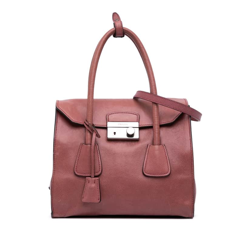 Prada Glace Calf Sound Lock Satchel Pink Leather Good condition - Front View