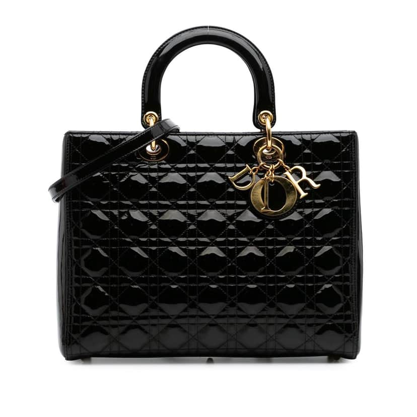 Dior Large Patent Cannage Lady Dior Black Leather Good condition - Front View
