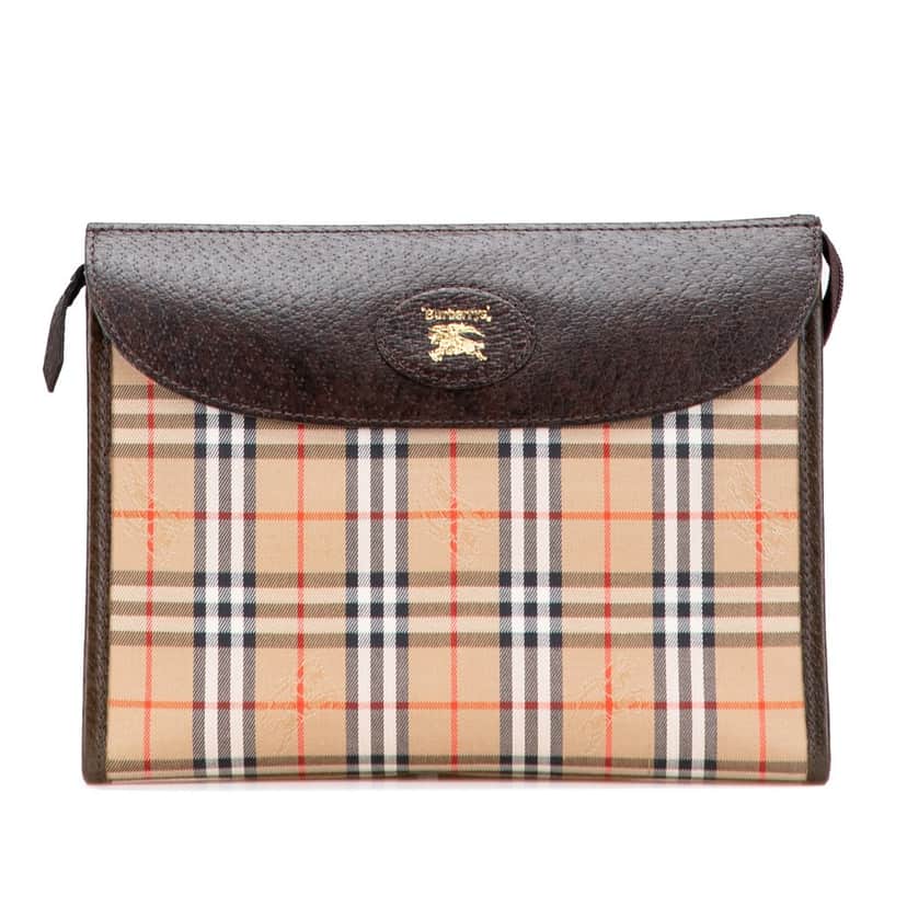 Burberry Haymarket Check Canvas Clutch Brown Canvas Good condition - Front View