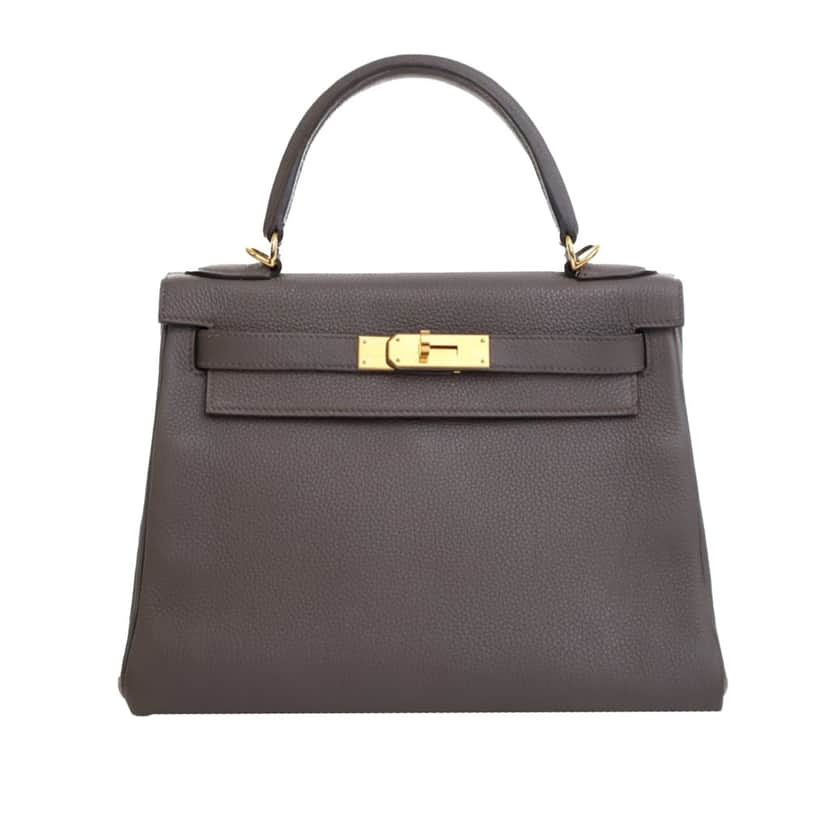 Hermès Togo Kelly II Retourne 28 Grey Leather Good condition - Front View