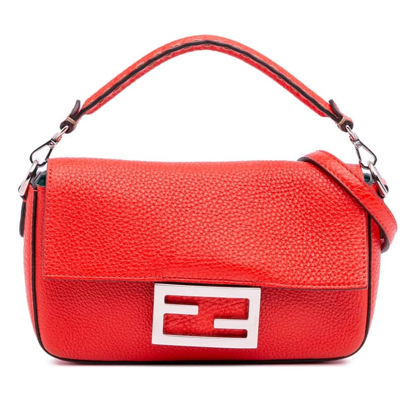 Fendi Mini Leather Baguette Satchel Red Leather Very good condition - Front View