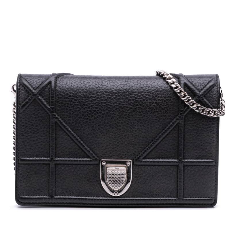 Dior Grained Calfskin Diorama Wallet on Chain Black Leather Good condition - Front View