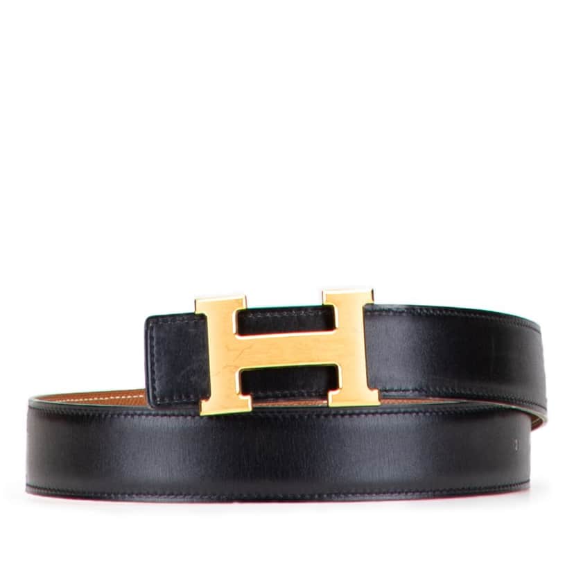 Hermès Epsom and Swift Constance H Reversible Belt Black Leather Good condition - Front View