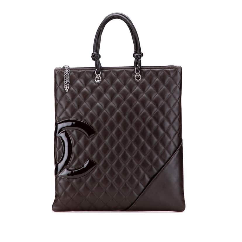 Chanel Lambskin Cambon Ligne Flat Tote Brown Leather Good condition - Front View