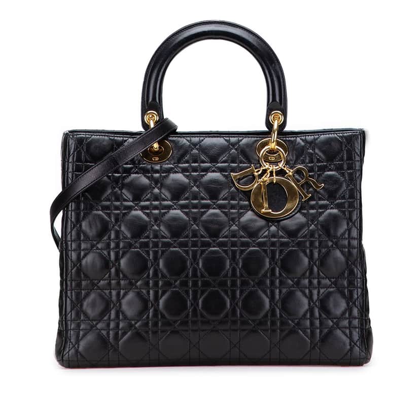Dior Large Lambskin Cannage Lady Dior Black Leather Good condition - Front View