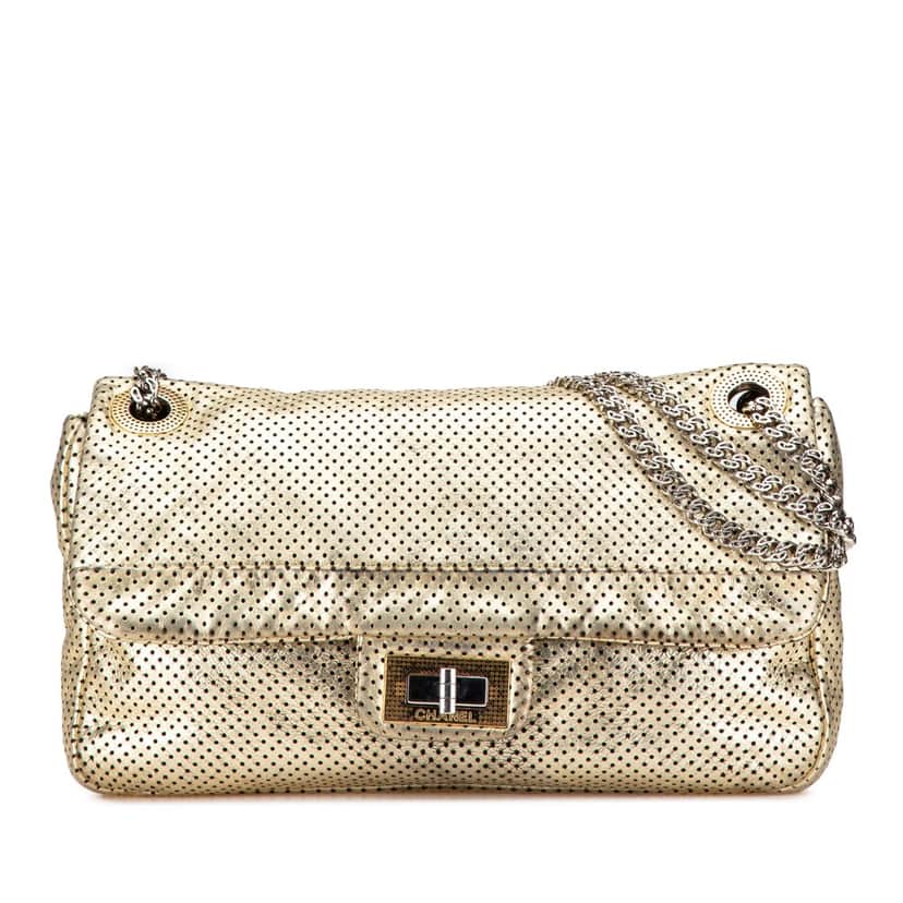 Chanel Medium Perforated Calfskin Reissue Drill Flap Gold Leather Good condition - Front View