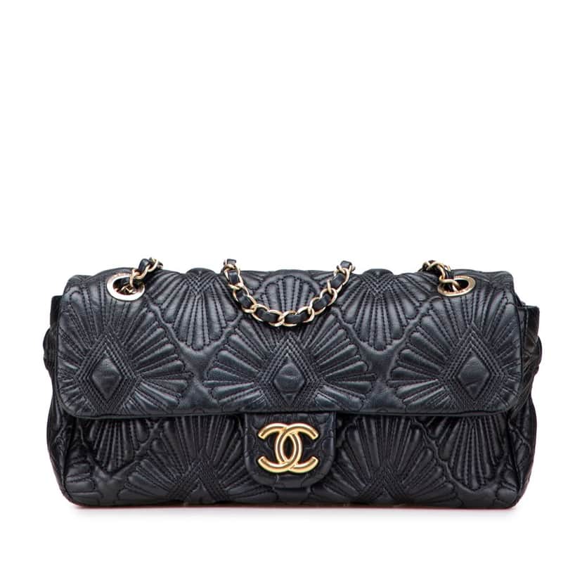 Chanel Quilted Calfskin Ca D'Oro Flap Black Leather Good condition - Front View