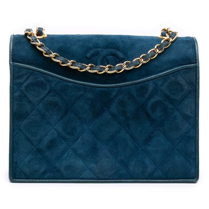 Chanel Small CC Quilted Suede Chain Crossbody Blue Leather Good condition - Front View