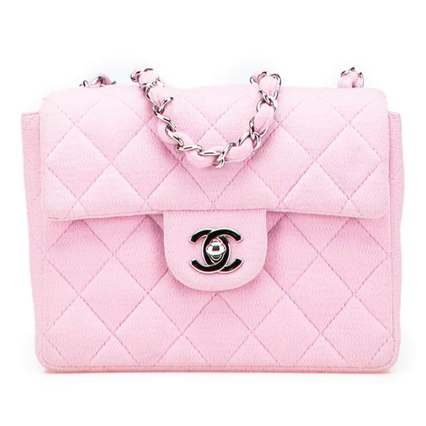 Chanel Mini Square Classic Jersey Single Flap Pink Cotton Good condition - Front View