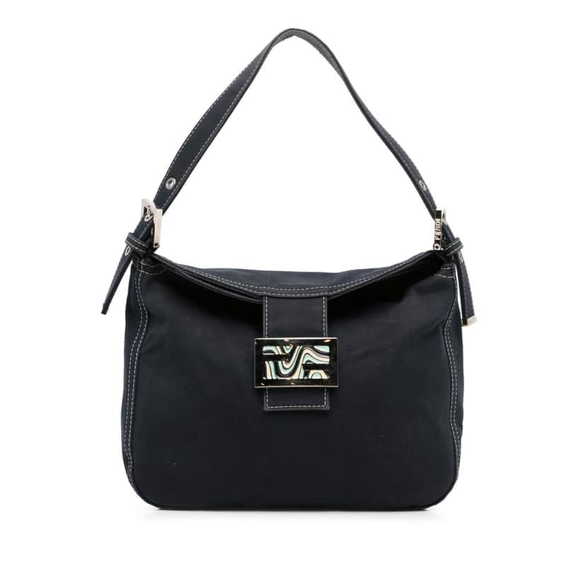 Fendi Canvas FF Marble Double Flap Shoulder Bag Blue Canvas Good condition - Front View