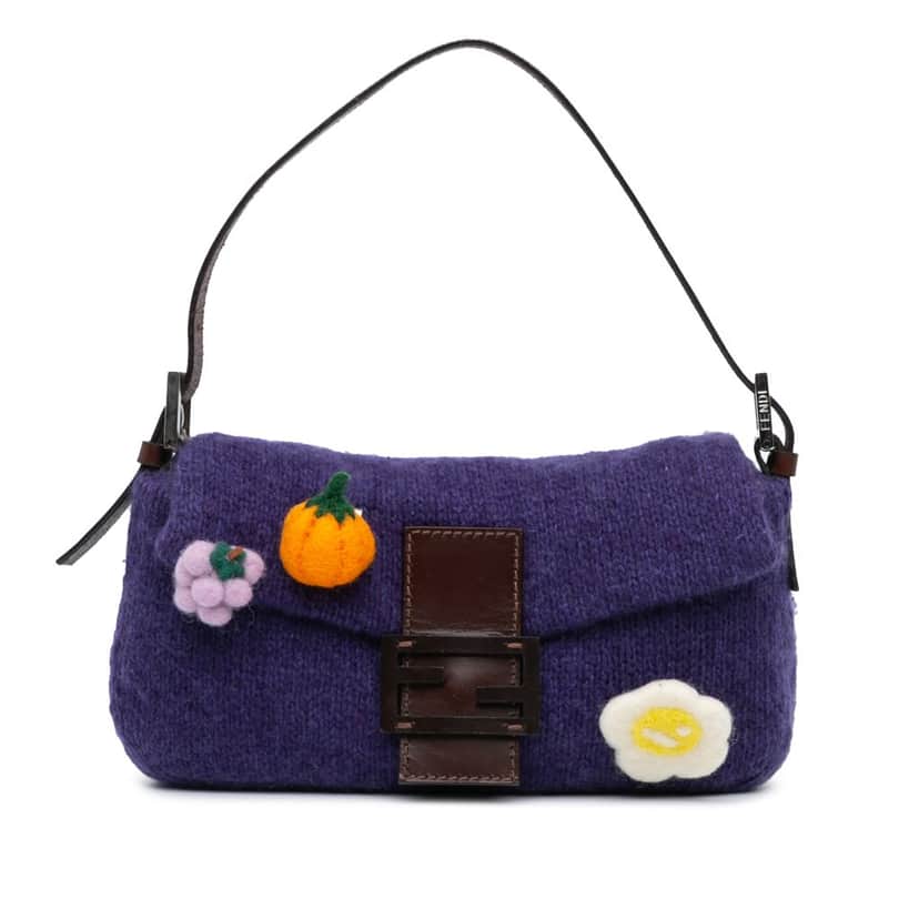 Fendi Mini Knitted Wool Appliques Baguette Purple Wool Good condition - Front View