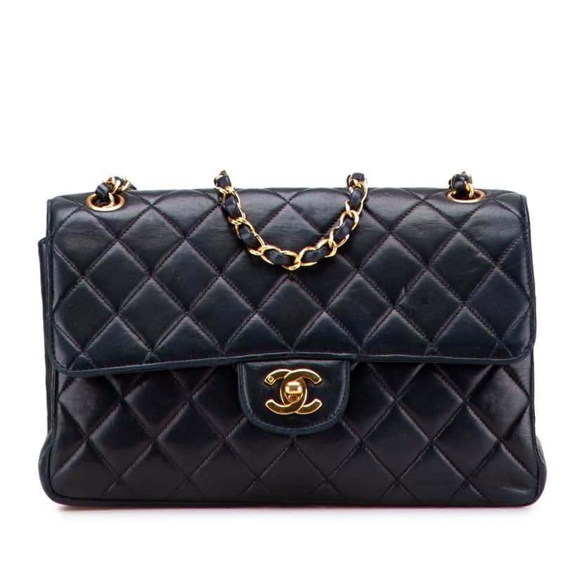 Chanel Medium Quilted Lambskin Double Sided Flap Black Leather Good condition - Front View