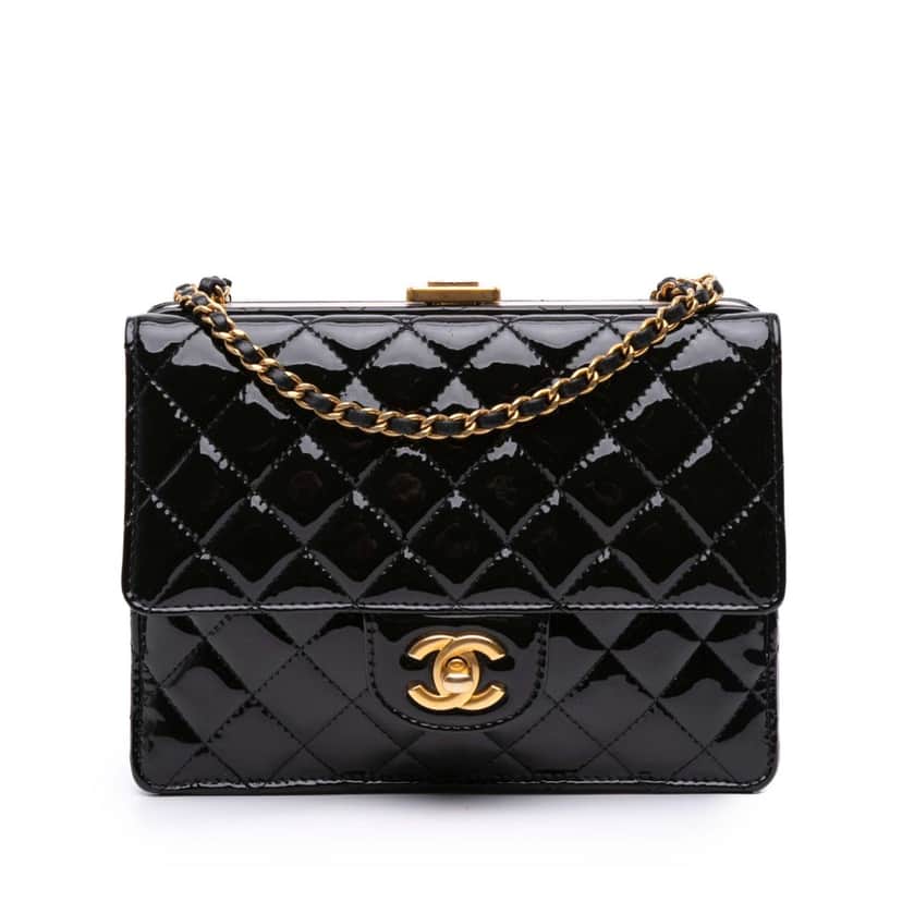 Chanel CC Quilted Patent Frame Flap Black Leather Good condition - Front View