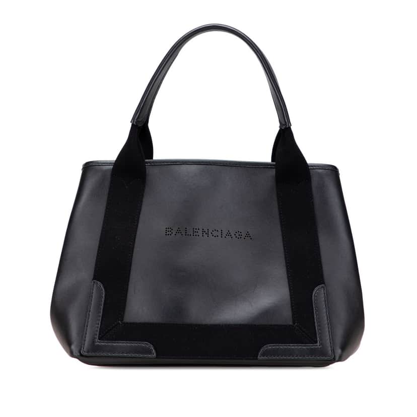 Balenciaga Calfskin Perforated Navy Cabas S Tote Black Leather Good condition - Front View