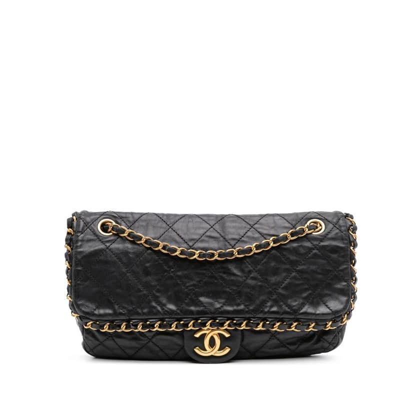 Chanel Medium Quilted Aged Calfskin Chain Me Flap Black Leather Fair condition - Front View