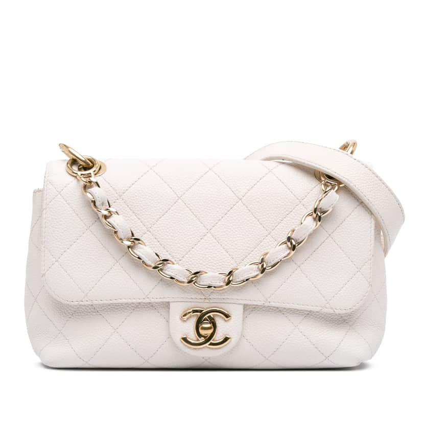 Chanel Small Stitched Caviar City Walk Flap White Leather Good condition - Front View