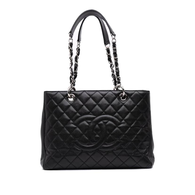 Chanel Caviar Grand Shopping Tote Black Leather Good condition - Front View
