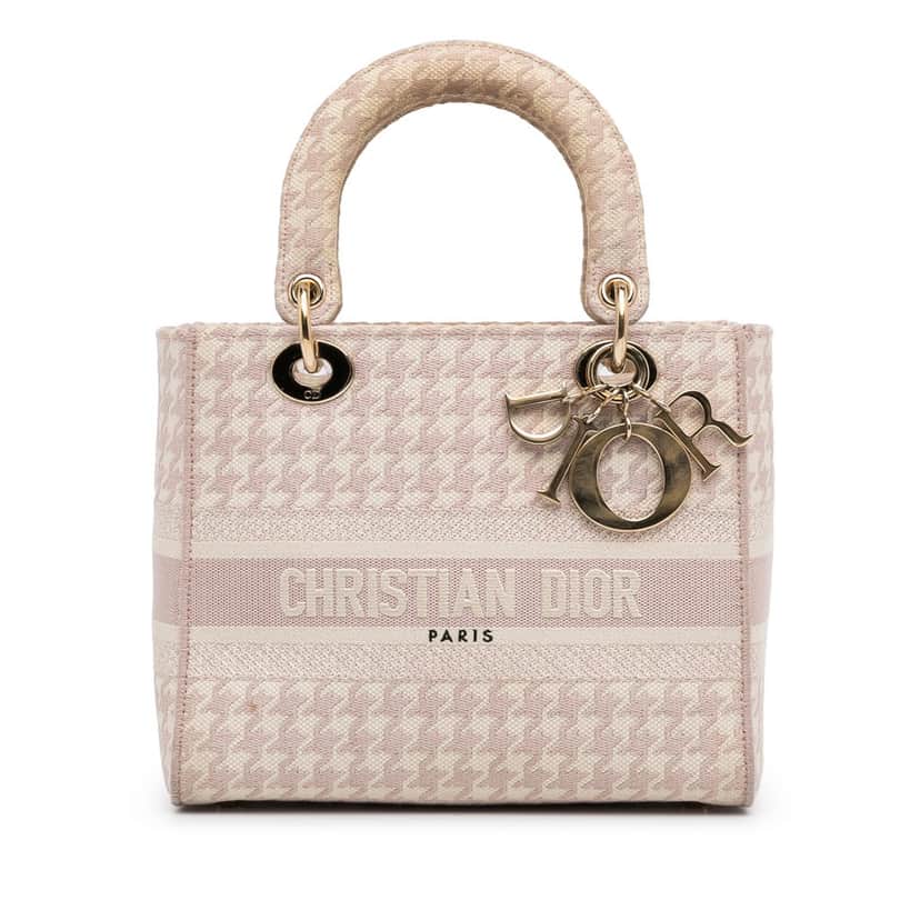 Dior Small Houndstooth Lady D-Lite Pink Canvas Very good condition - Front View