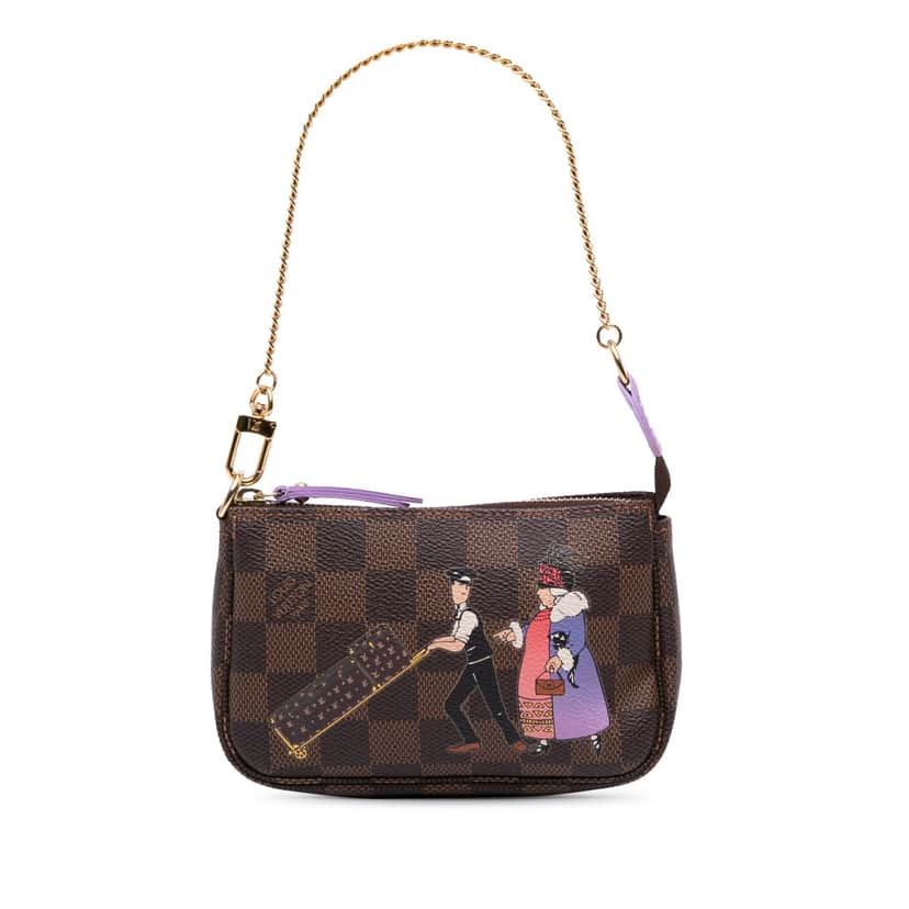 Louis Vuitton Damier Ebene Illustre Mini Pochette Accessories Brown Canvas Good condition - Front View