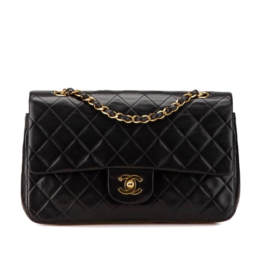 Chanel Medium Classic Lambskin Double Flap Black Leather Good condition - Front View