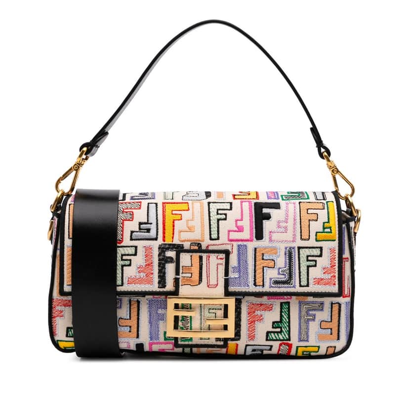 Fendi Chinese Valentines Day Zucca Embroidered Canvas Baguette Satchel Brown Canvas Good condition - Front View