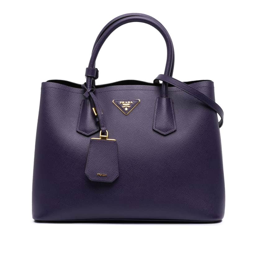 Prada Medium Saffiano Cuir Double Satchel Purple Leather Good condition - Front View