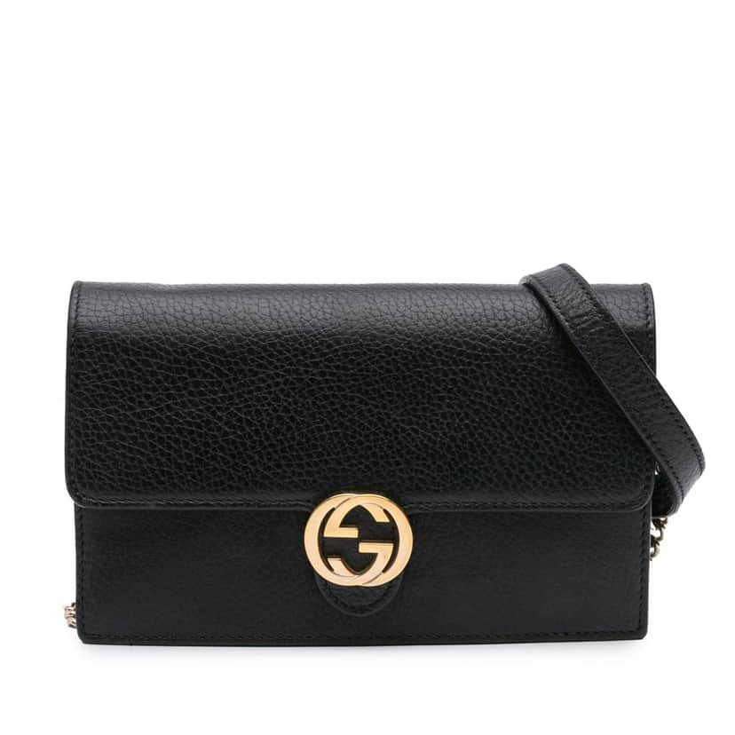 Gucci Leather Interlocking G Dollar Wallet on Chain Black Leather Good condition - Front View