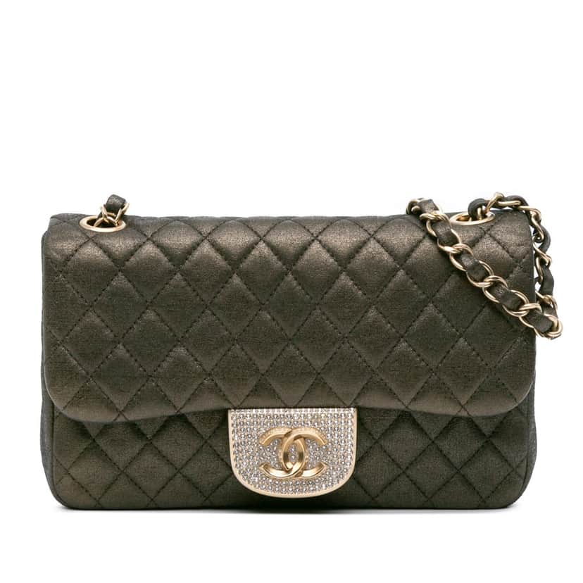 Chanel Small Quilted Iridescent Calfskin Crystal Single Flap Brown Leather Good condition - Front View