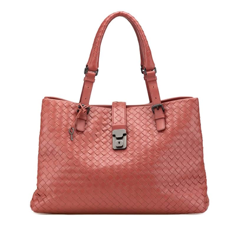 Bottega Veneta Medium Nappa Intrecciato Roma Tote Red Leather Good condition - Front View
