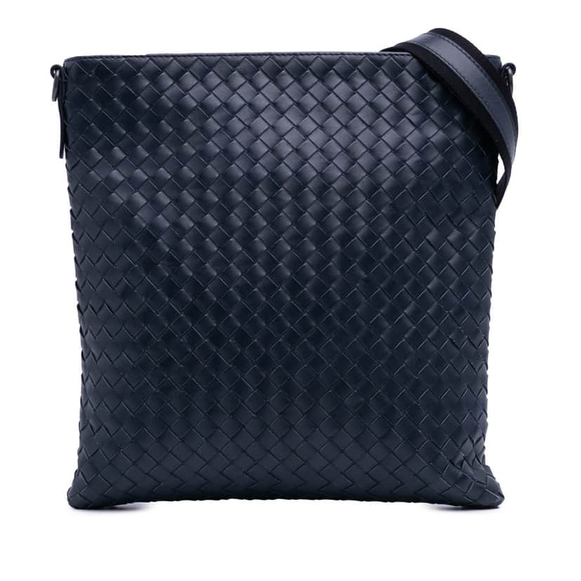 Bottega Veneta Leather Intrecciato Crossbody Blue Leather Good condition - Front View