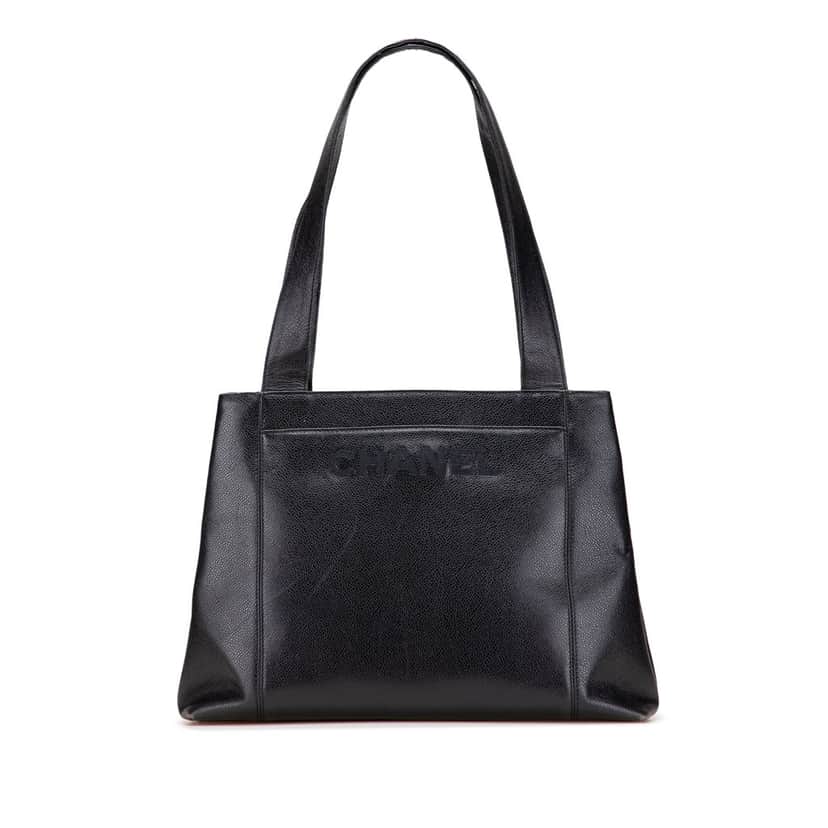 Chanel Caviar LAX Embroidered Logo Tote Black Leather Good condition - Front View