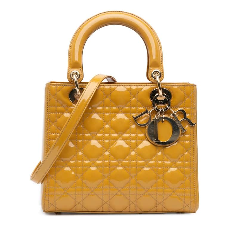 Dior Medium Patent Cannage Lady Dior Brown Leather Good condition - Front View