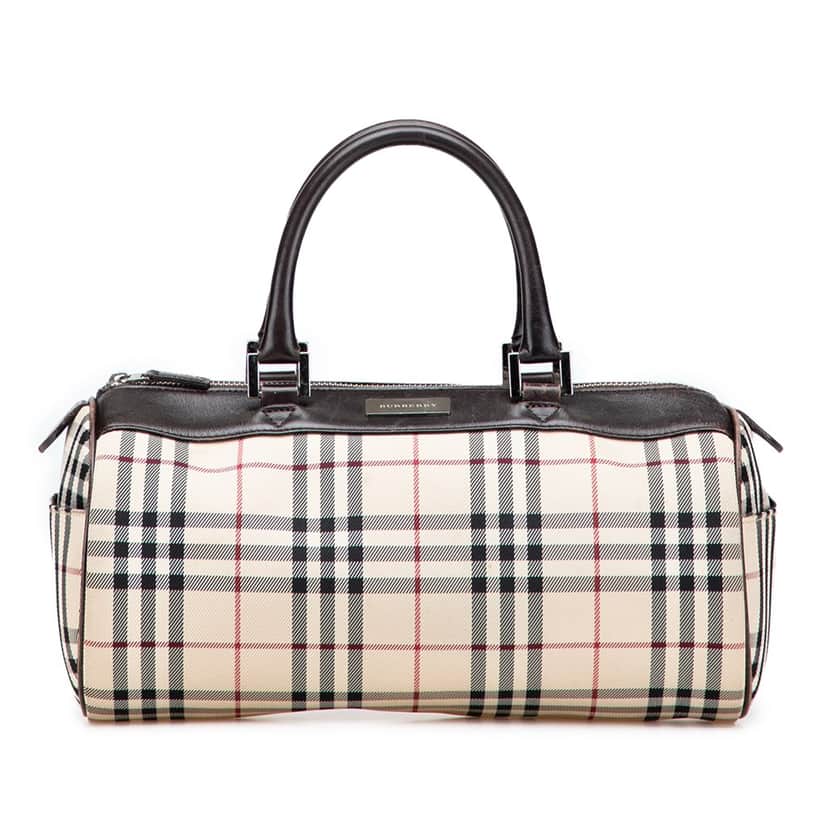 Burberry House Check Canvas Barrel Handbag Brown Canvas Good condition - Front View