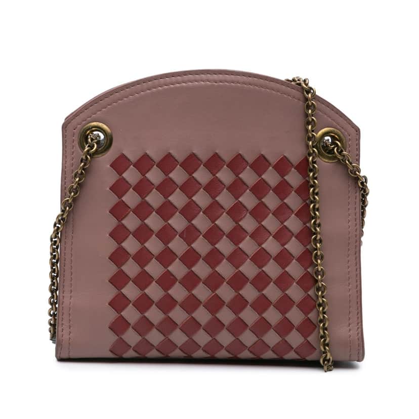 Bottega Veneta Nappa Intrecciato Chain Wallet Pink Leather Good condition - Front View