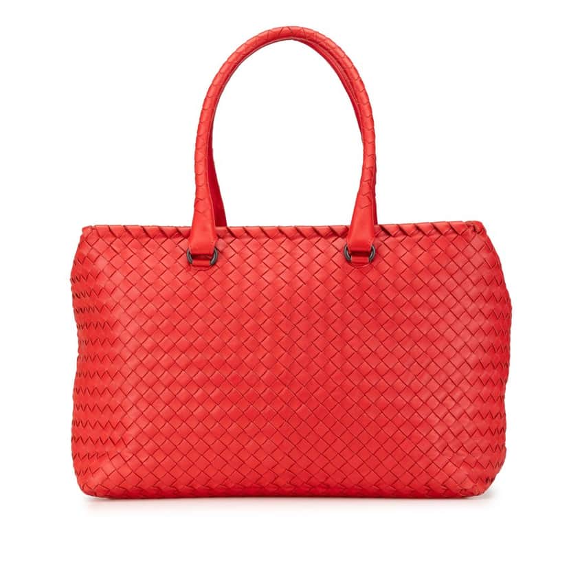 Bottega Veneta Nappa Intrecciato Brick Tote Red Leather Good condition - Front View