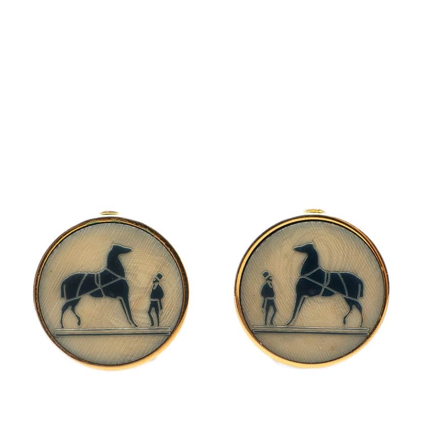 Hermès Caleche Horse Clip On Earrings Gold Metal Good condition - Front View