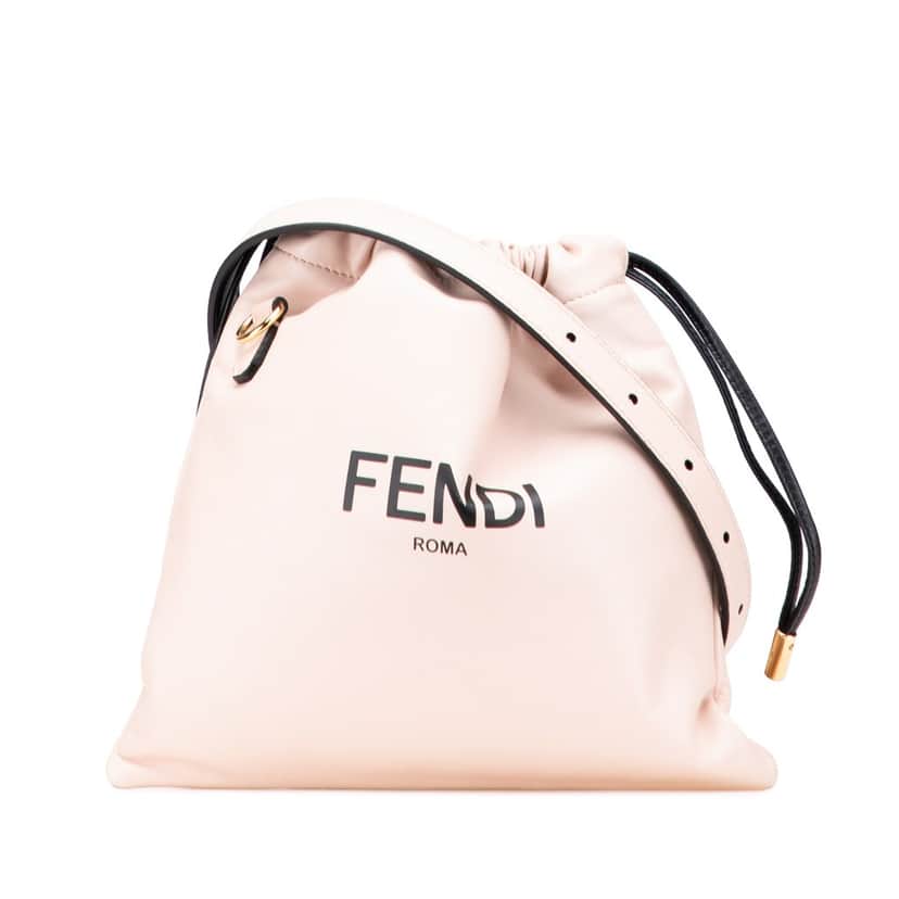 Fendi Small Leather Logo Drawstring Crossbody Pink Leather Good condition - Front View