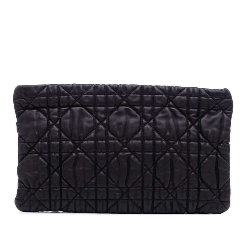 Dior Lambskin Cannage Lady Dior Clutch Black Leather Good condition - Front View