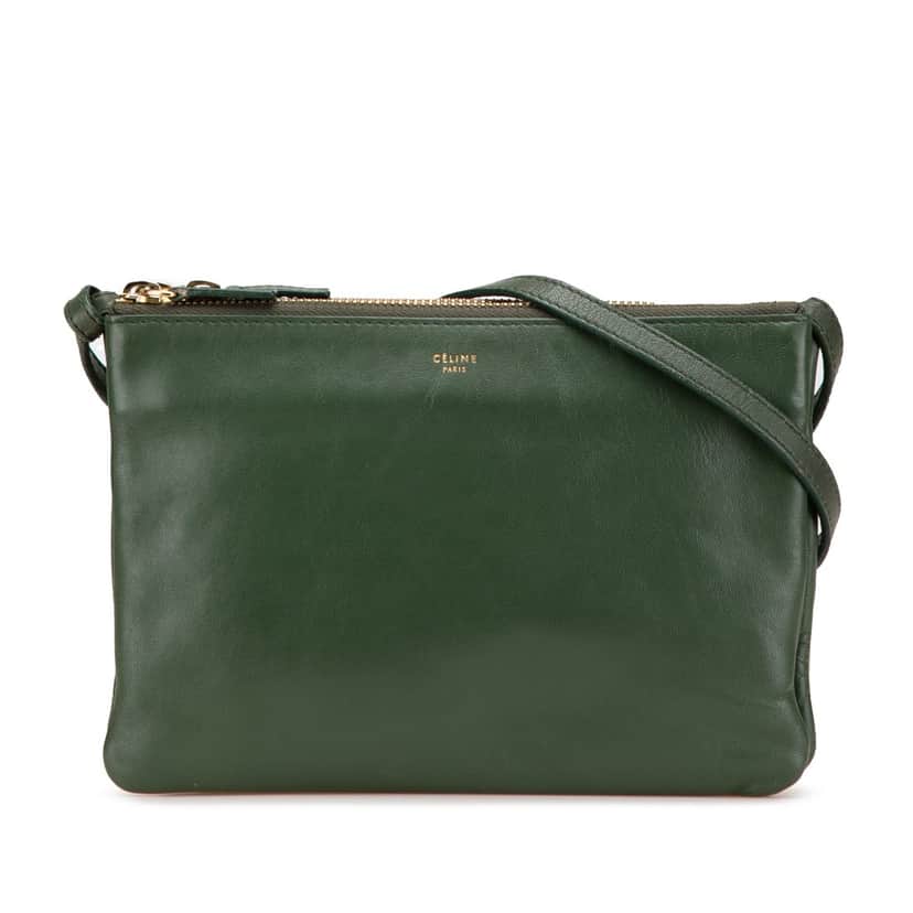 Celine Small Lambskin Trio Crossbody Green Leather Good condition - Front View