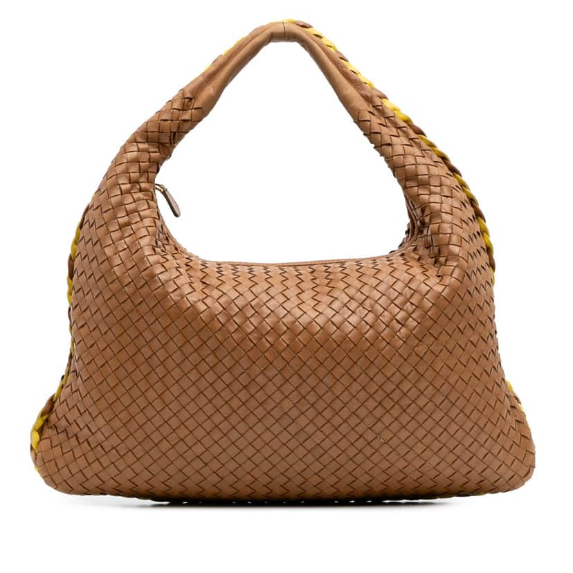 Bottega Veneta Medium Bicolor Trimmed Nappa Intrecciato Veneta Hobo Brown Leather Good condition - Front View