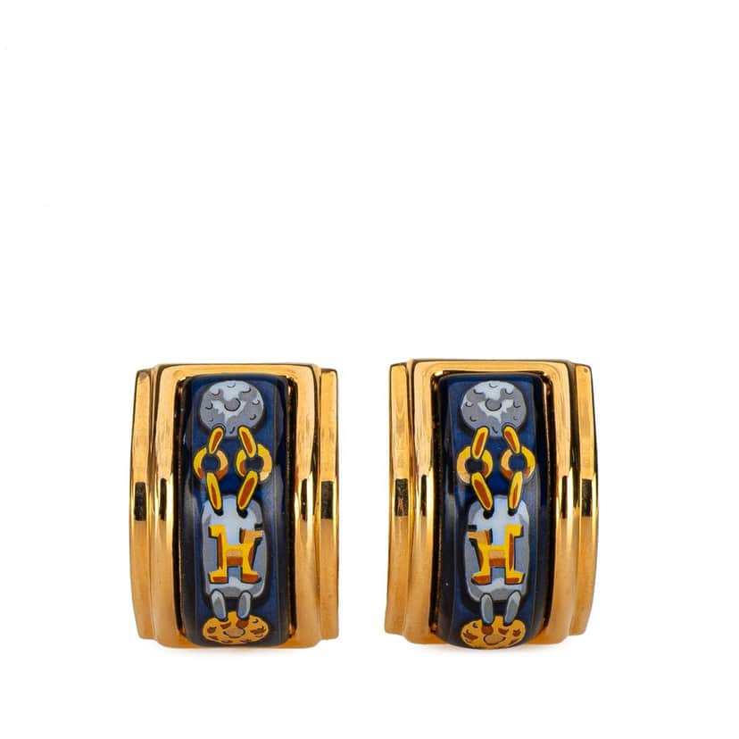 Hermès Enamel Cloisonne Clip On Earrings Blue Good condition - Front View