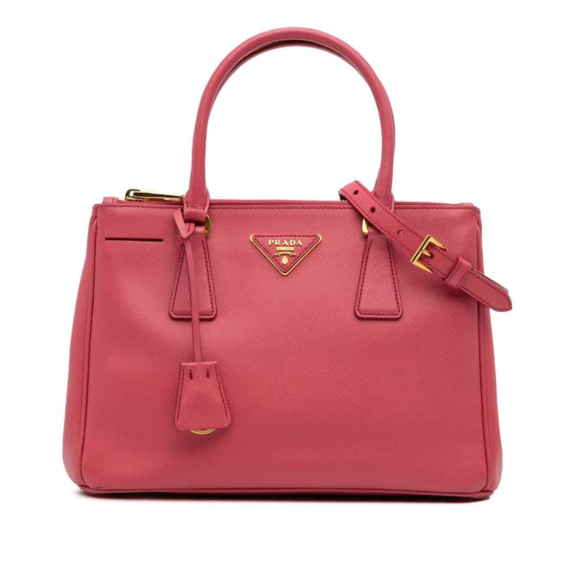 Prada Small Saffiano Lux Galleria Double Zip Satchel Pink Leather Good condition - Front View