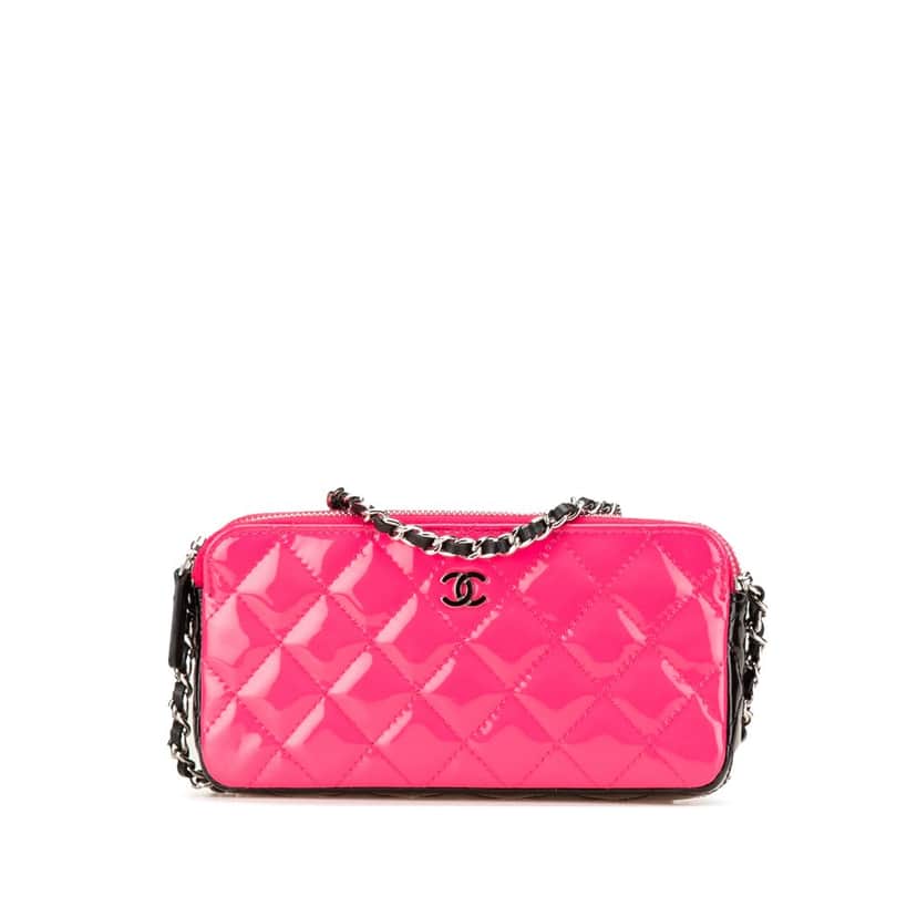 Chanel Bicolor Patent Double Zip Wallet on Chain Pink Leather Good condition - Front View