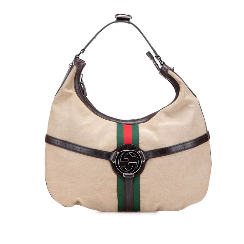 Gucci Canvas Web Reins Hobo Brown Canvas Good condition - Front View