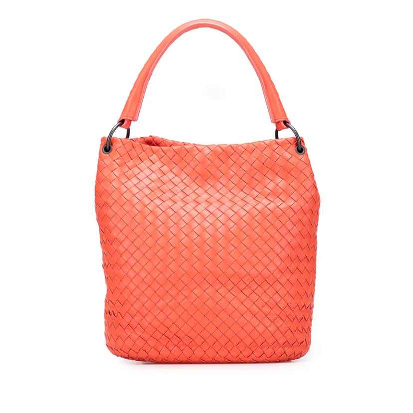 Bottega Veneta Nappa Intrecciato Bucket Bag Orange Leather Very good condition - Front View