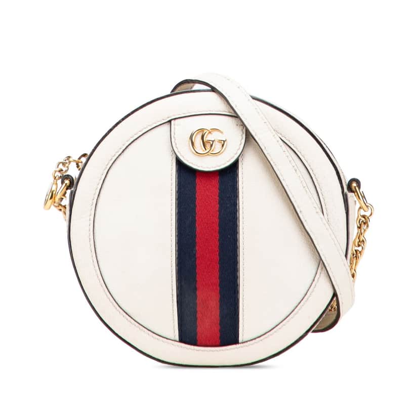 Gucci Mini Leather Ophidia Round Crossbody White Leather Good condition - Front View