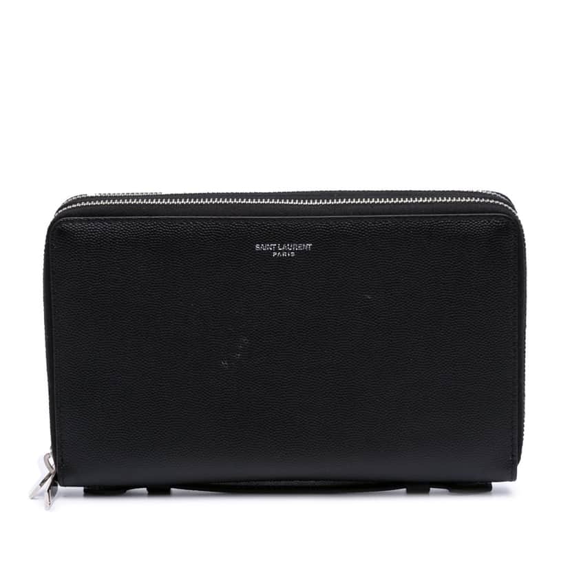Saint Laurent Grain De Poudre Double Zip Around Travel Organizer Wallet Black Leather Good condition - Front View