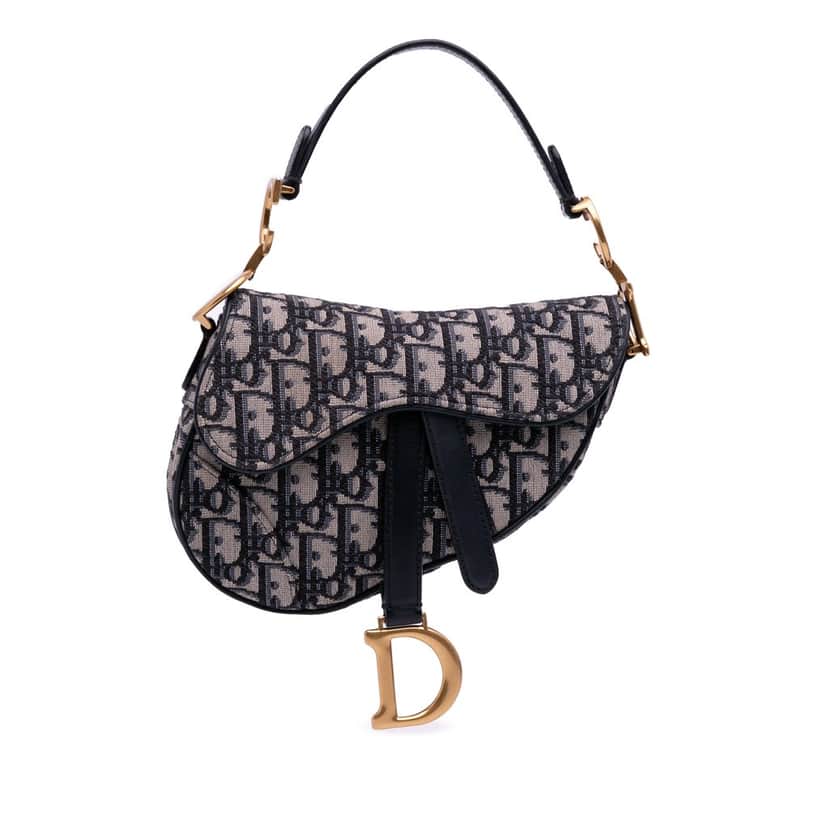 Dior Mini Oblique Canvas Saddle Bag Blue Canvas Good condition - Front View